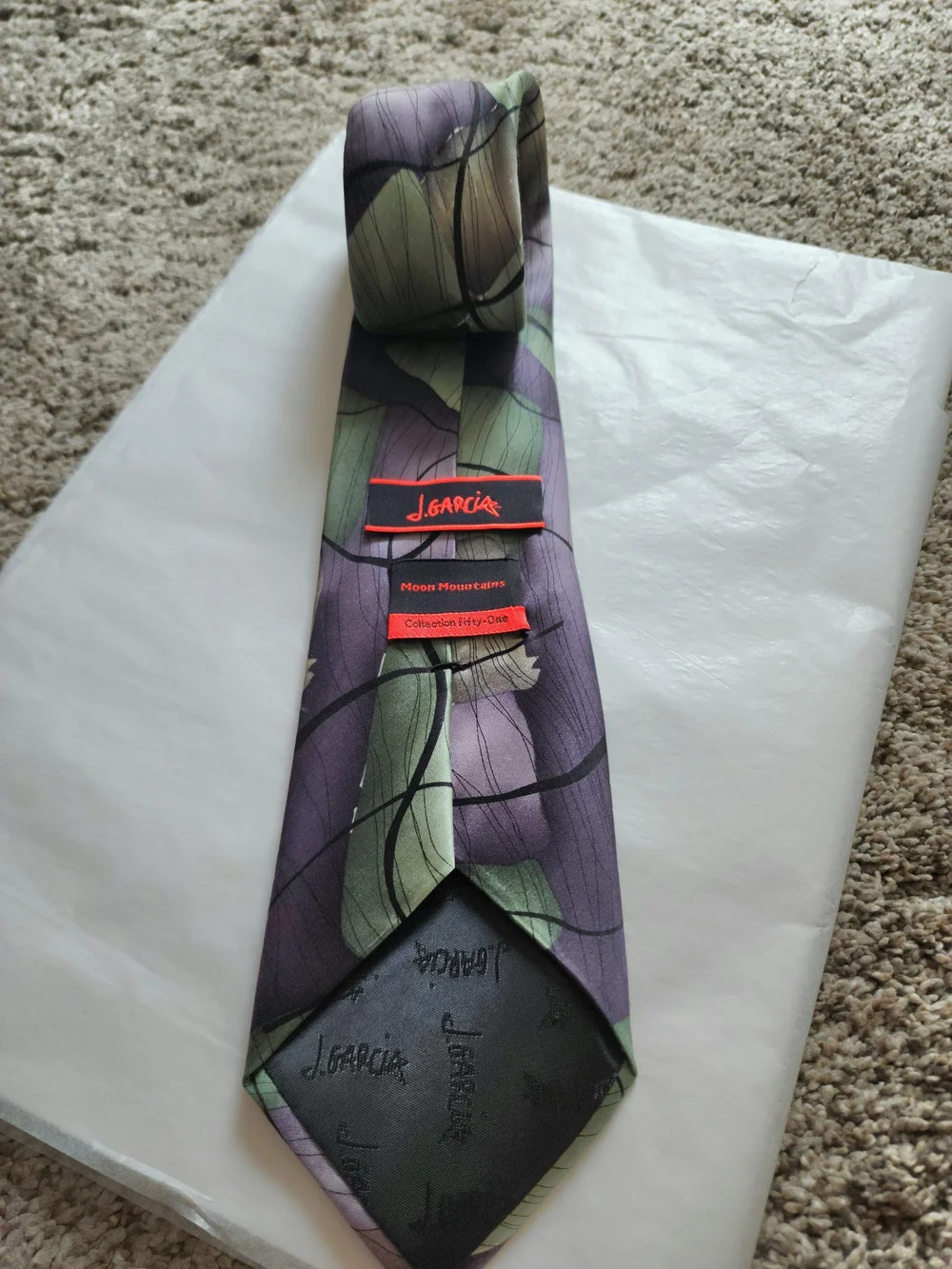 J. Garcia Moon Mountains Silk Tie Collection Fifty-One Green Gray